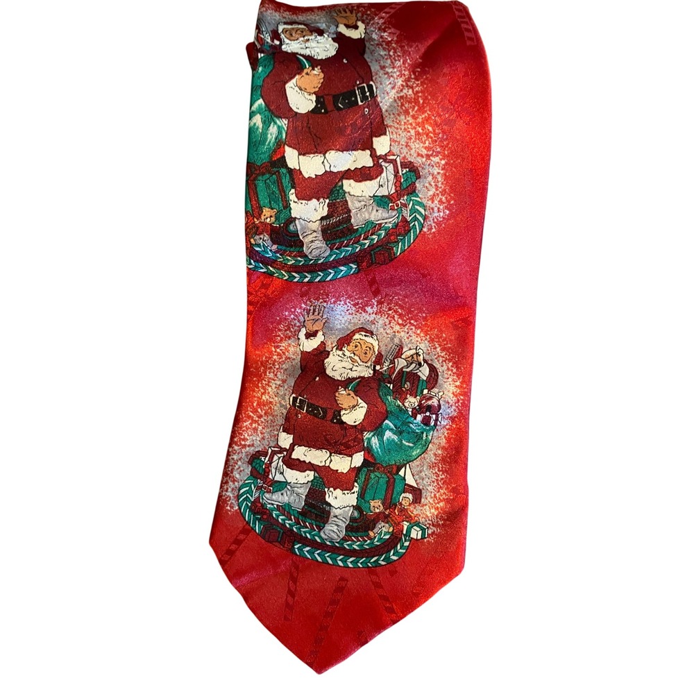 Yule‎ Tie Greetings Hallmark Santa Claus Red Christmas Necktie Mens Holiday Tie